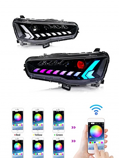 Передние светодиодные фары (LED/RGB) для Mitsubishi Lancer X (2008–2017), комплект 2 шт-1